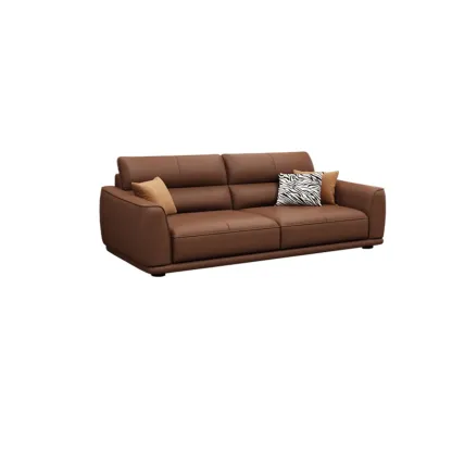 Contemporary Brown Leather 3-Seater Sofa for Living Room Image - 2
