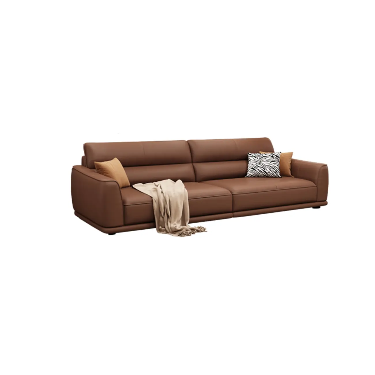 Contemporary Brown Leather 3-Seater Sofa for Living Room Image - 3 | homeyfad