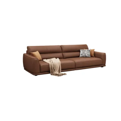 Contemporary Brown Leather 3-Seater Sofa for Living Room Image - 3
