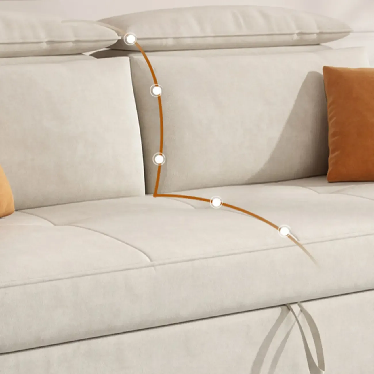 L Shaped Beige Pull-Out Sectional Couch with Storage Rack and sofa bed Image - 9