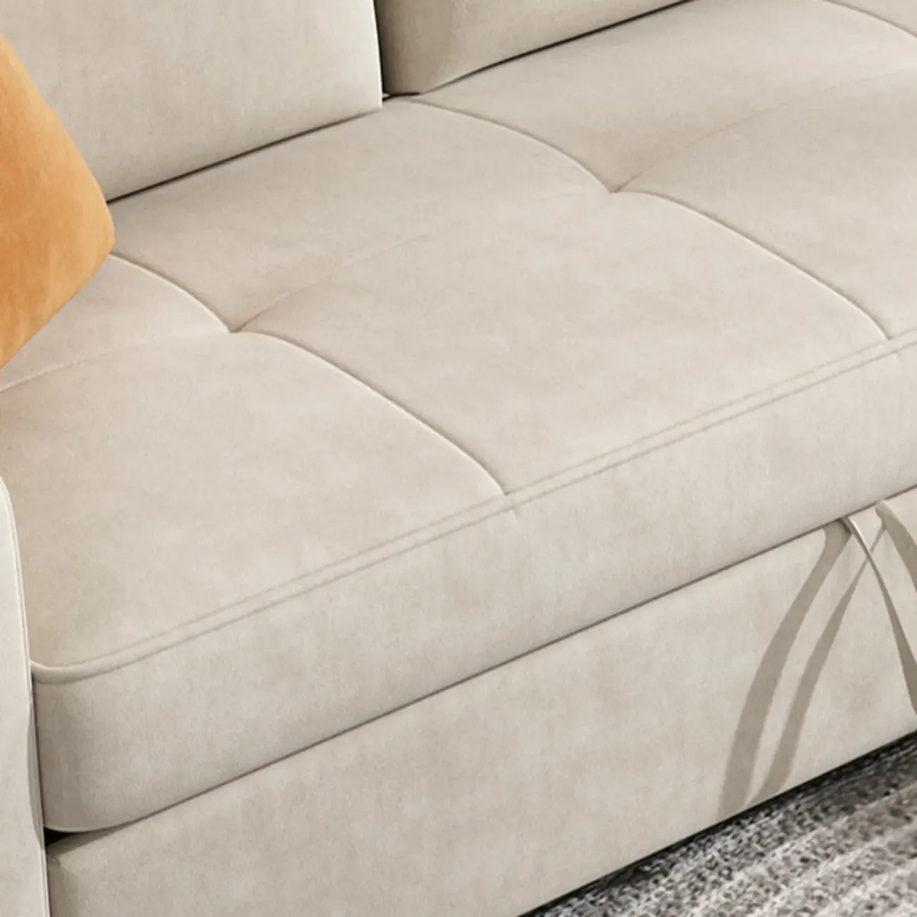L Shaped Beige Pull-Out Sectional Couch with Storage Rack and sofa bed Image - 10
