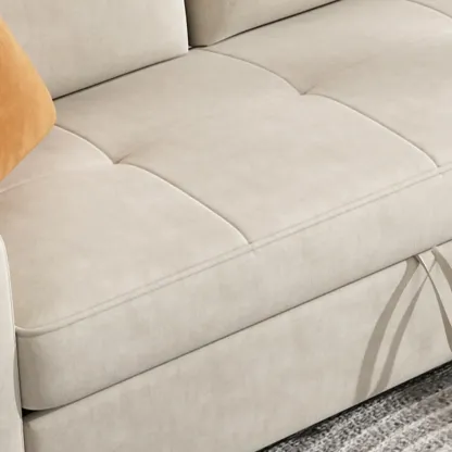 L Shaped Beige Pull-Out Sectional Couch with Storage Rack and sofa bed Image - 10