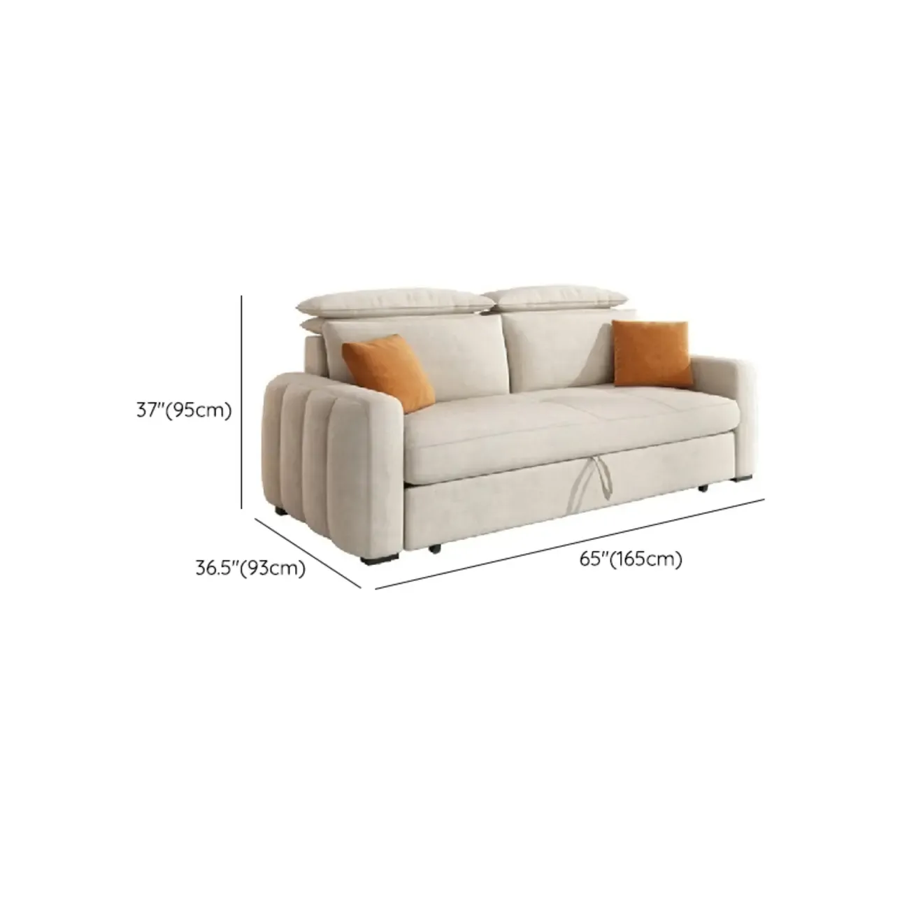 L Shaped Beige Pull-Out Sectional Couch with Storage Rack and sofa bed #size