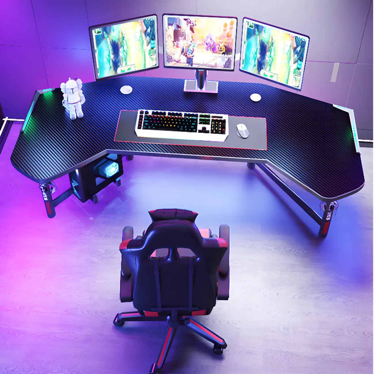 Curved Corner Wooden Gaming Desk with Metal Base Image - 6 | homeyfad