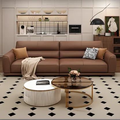 Contemporary Brown Leather 3-Seater Sofa for Living Room Image - 7