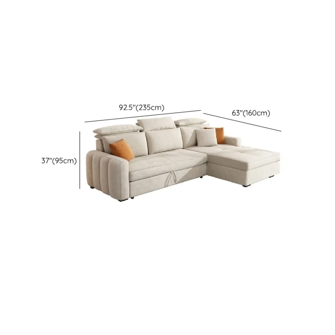 L Shaped Beige Pull-Out Sectional Couch with Storage Rack and sofa bed Image - 13 | homeyfad