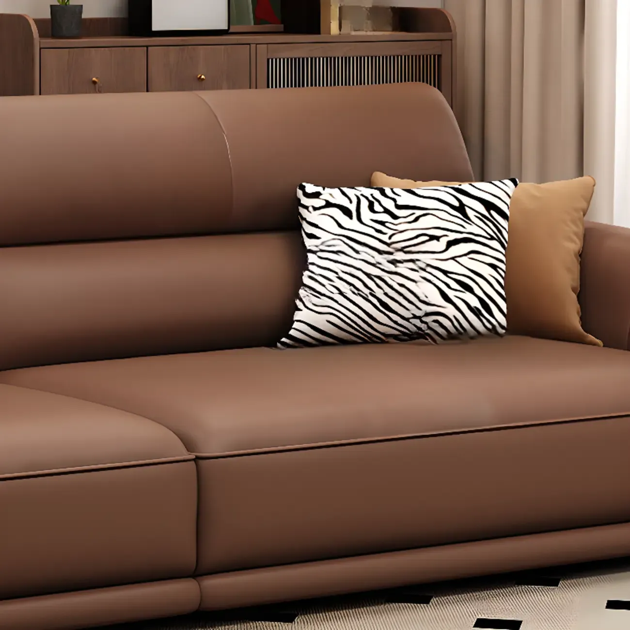 Contemporary Brown Leather 3-Seater Sofa for Living Room Image - 8