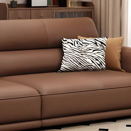 Contemporary Brown Leather 3-Seater Sofa for Living Room Image - 8