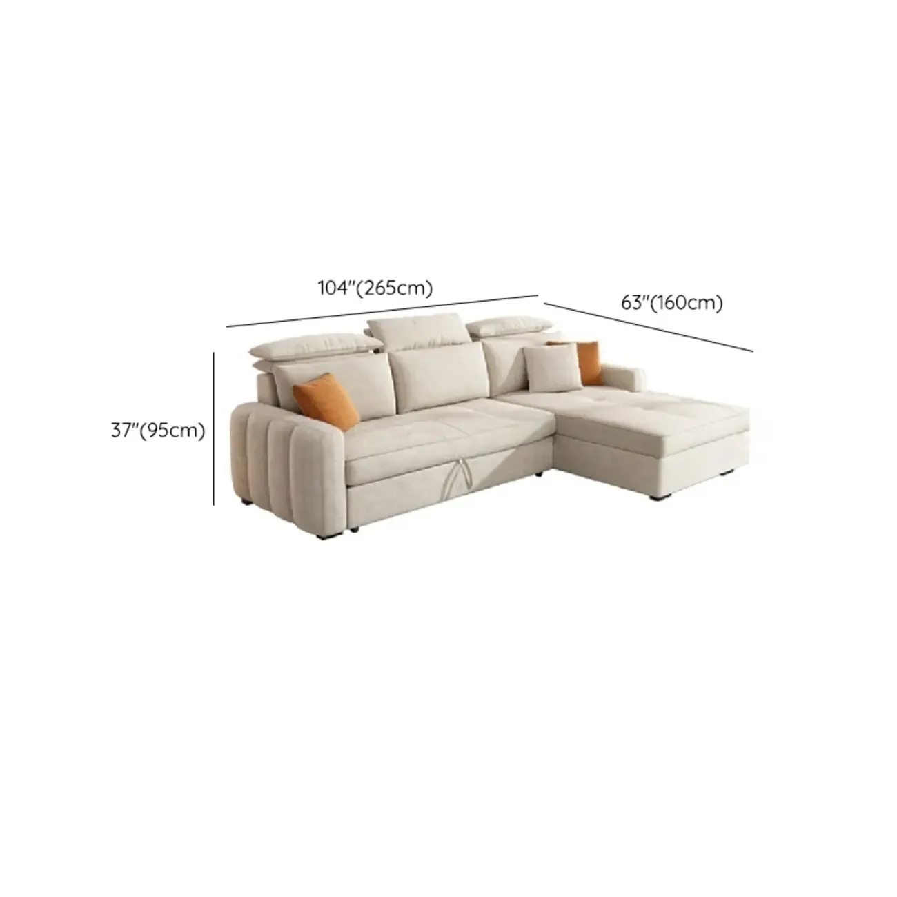 L Shaped Beige Pull-Out Sectional Couch with Storage Rack and sofa bed Image - 14