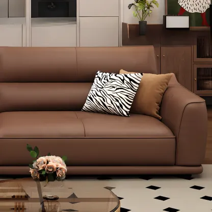 Contemporary Brown Leather 3-Seater Sofa for Living Room Image - 9