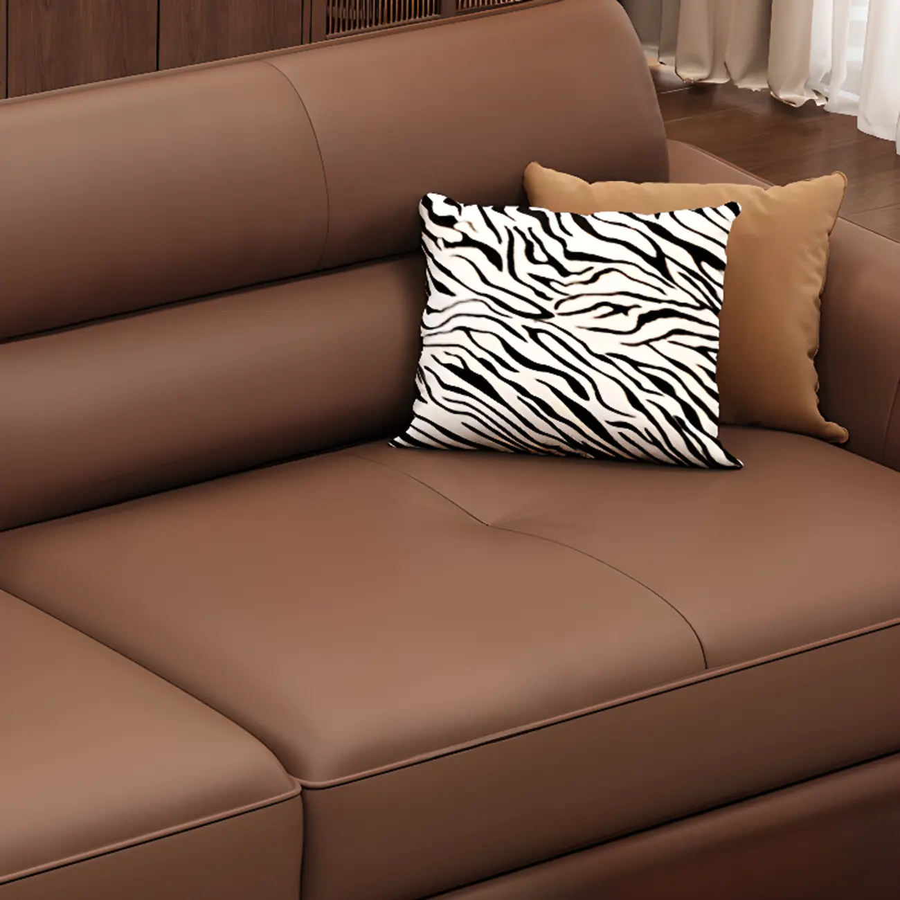 Contemporary Brown Leather 3-Seater Sofa for Living Room Image - 10 | homeyfad