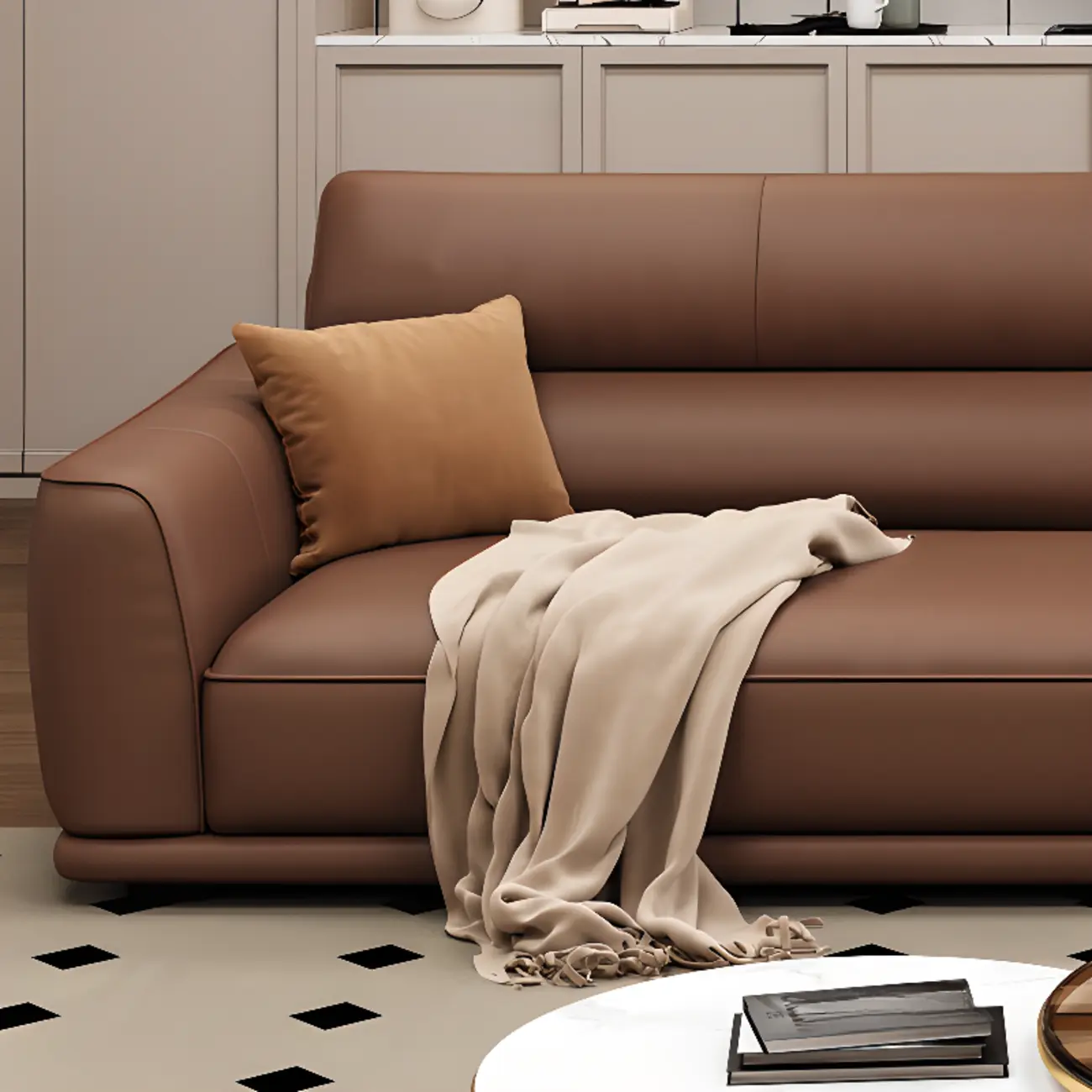 Contemporary Brown Leather 3-Seater Sofa for Living Room Image - 11 | homeyfad