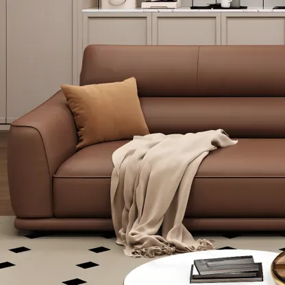 Contemporary Brown Leather 3-Seater Sofa for Living Room Image - 11