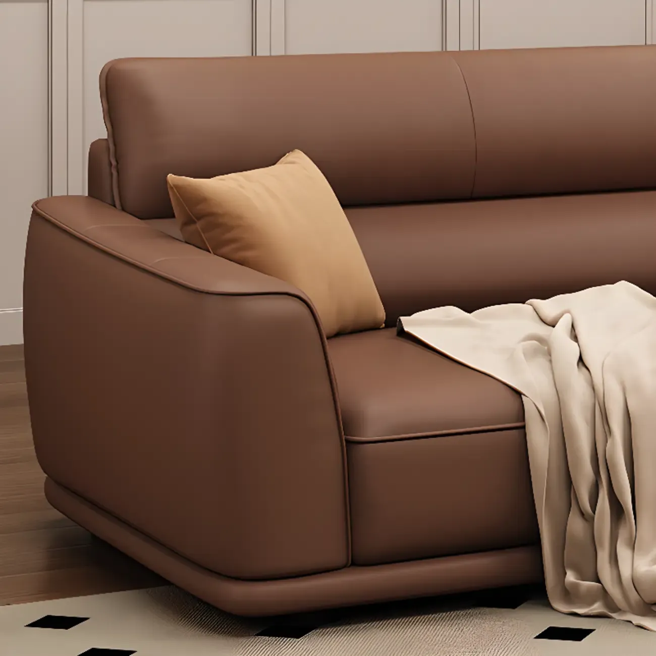 Contemporary Brown Leather 3-Seater Sofa for Living Room Image - 12