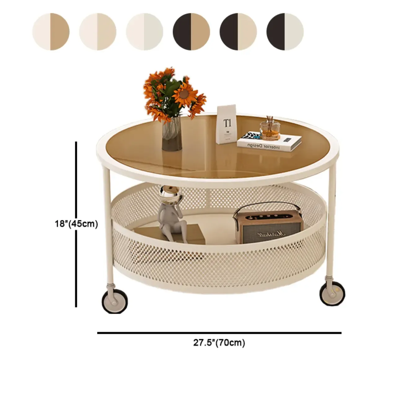 Modern Glass Black Round Coffee Table with Wheels Image - 19