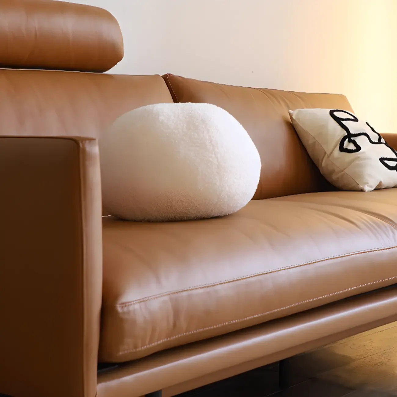 82.5" Brown Leath-Aire 3 Seater Sleeper Sofa Sofa with Pillow Back Image - 11