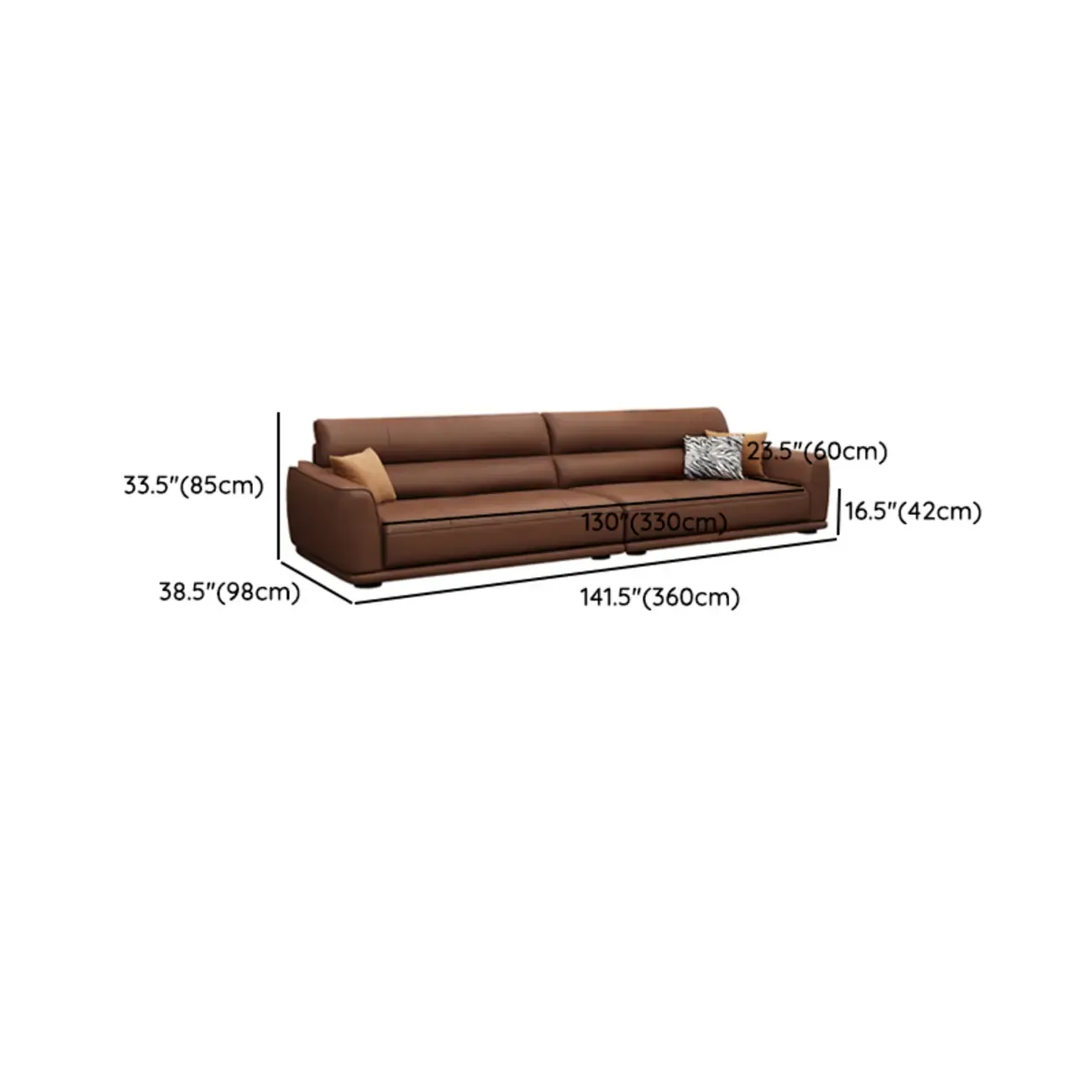 Contemporary Brown Leather 3-Seater Sofa for Living Room Image - 18