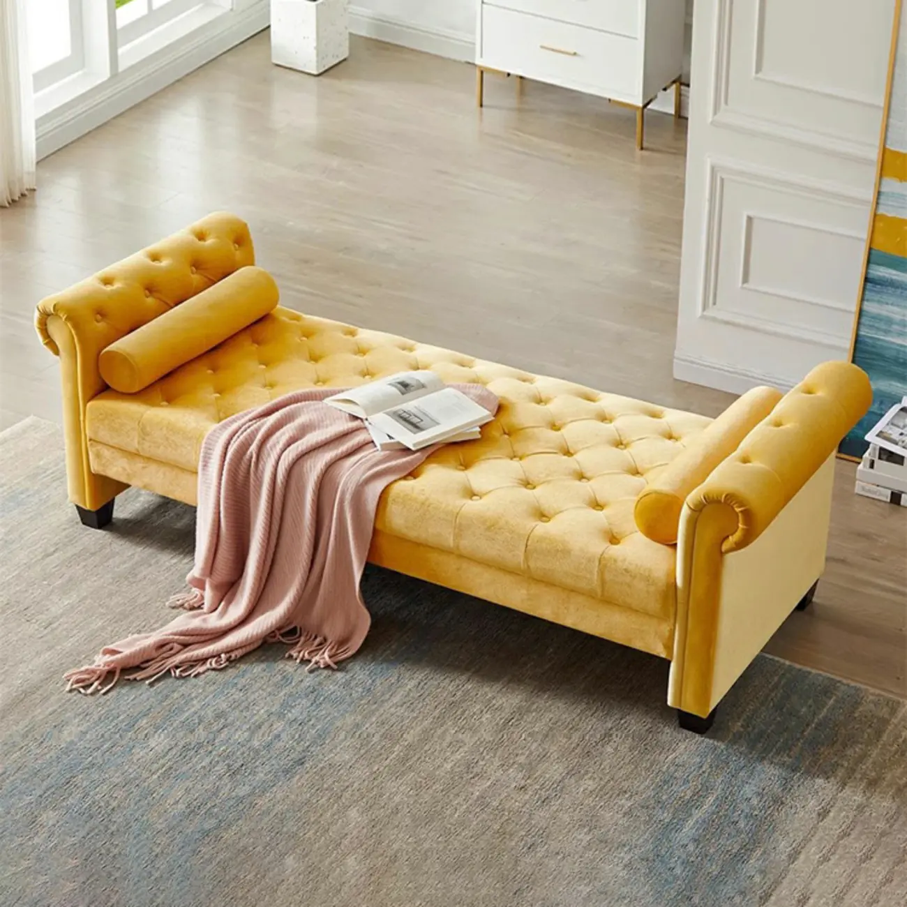 Modern Dual-Sided Arm Chaise Lounge Chair with Solid Wooden Legs Image - 2 | homeyfad