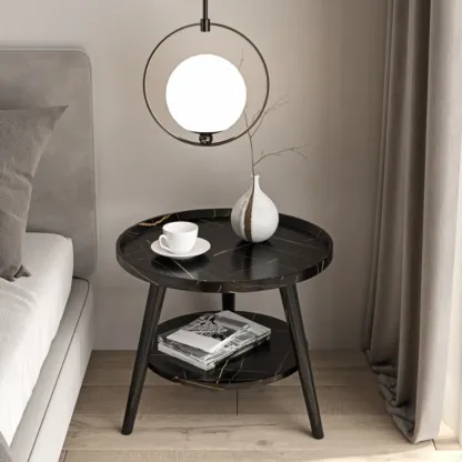 Round End Table with 2-tier Storage Shelves Image - 2