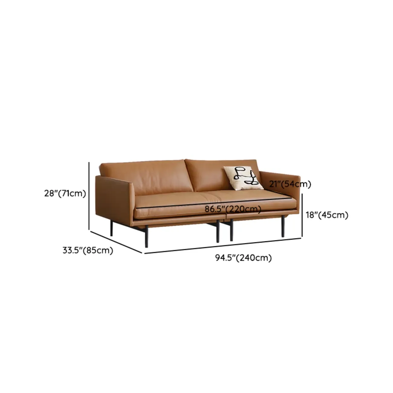 82.5" Brown Leath-Aire 3 Seater Sleeper Sofa Sofa with Pillow Back Image - 17