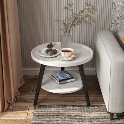 Round End Table with 2-tier Storage Shelves Image - 3