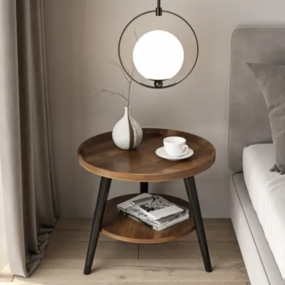 Round End Table with 2-tier Storage Shelves Image - 4