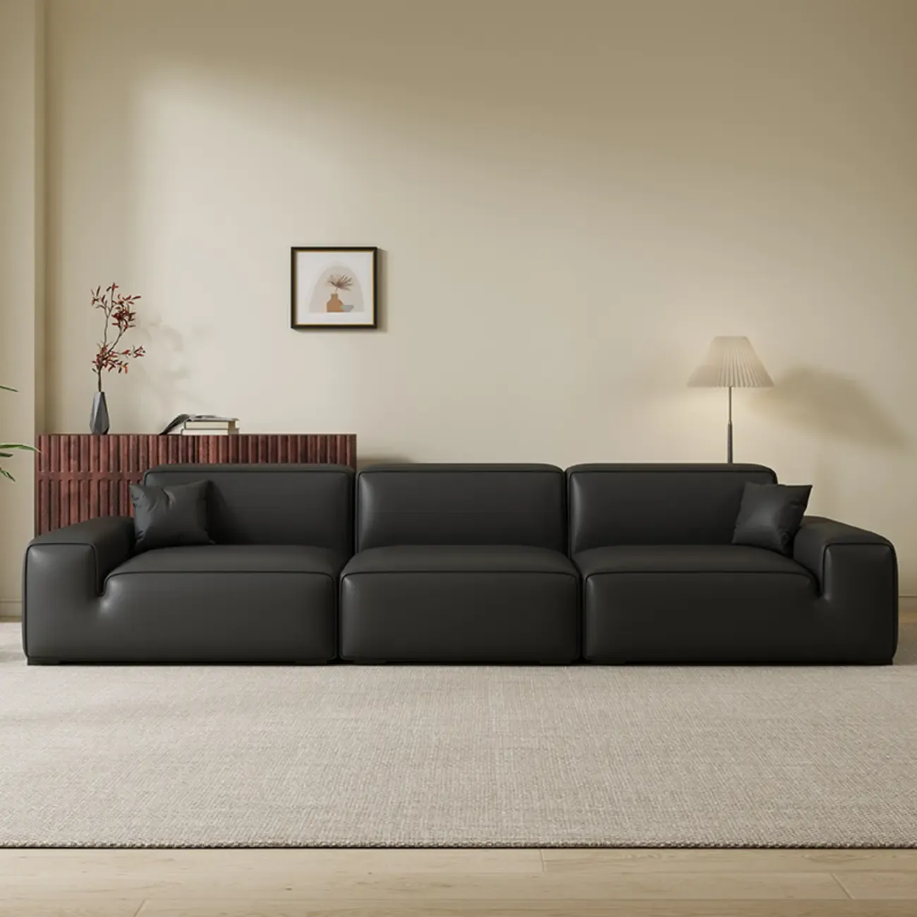 110.2"L Modern Black Leather Modular Sofa for Living Room Image - 1