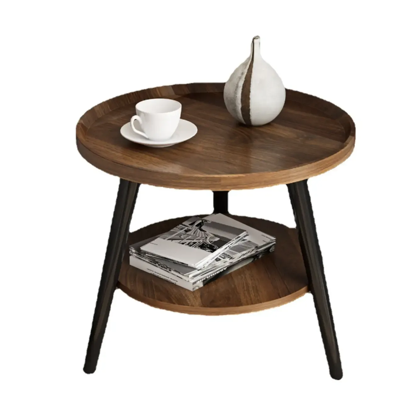 Round End Table with 2-tier Storage Shelves Image - 5