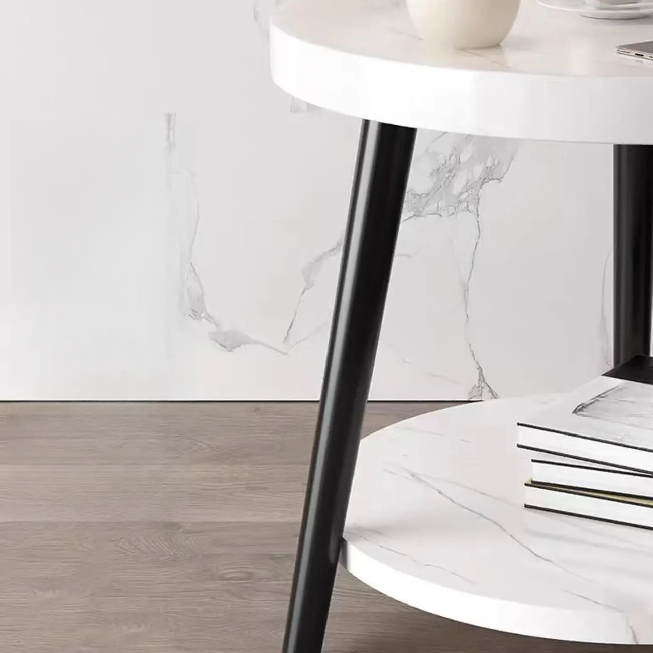 Round End Table with 2-tier Storage Shelves Image - 6 | homeyfad