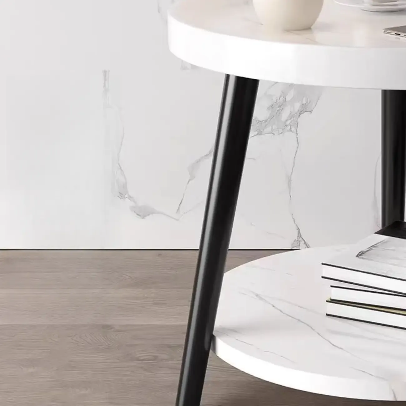 Round End Table with 2-tier Storage Shelves Image - 6