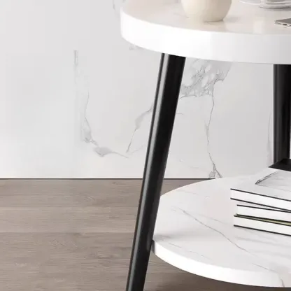 Round End Table with 2-tier Storage Shelves Image - 6