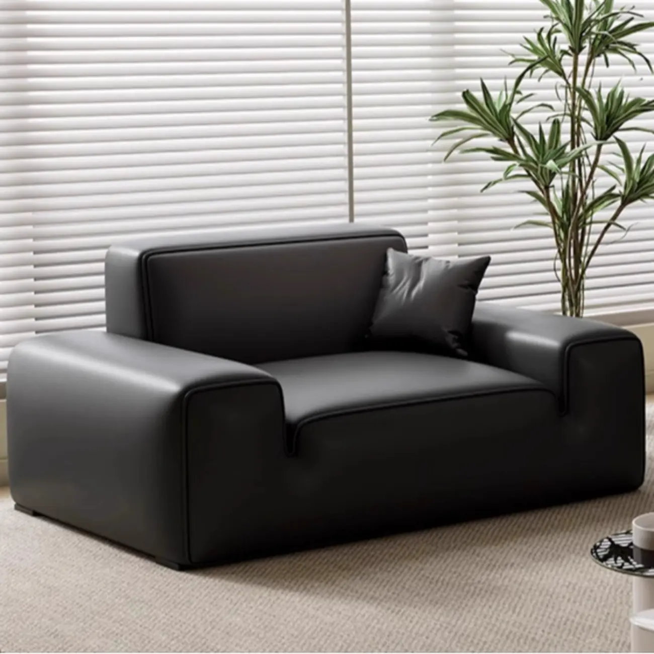 110.2"L Modern Black Leather Modular Sofa for Living Room Image - 4 | homeyfad