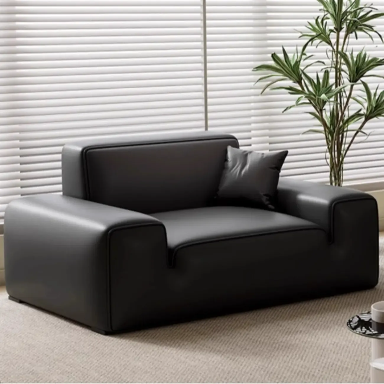 110.2"L Modern Black Leather Modular Sofa for Living Room Image - 4