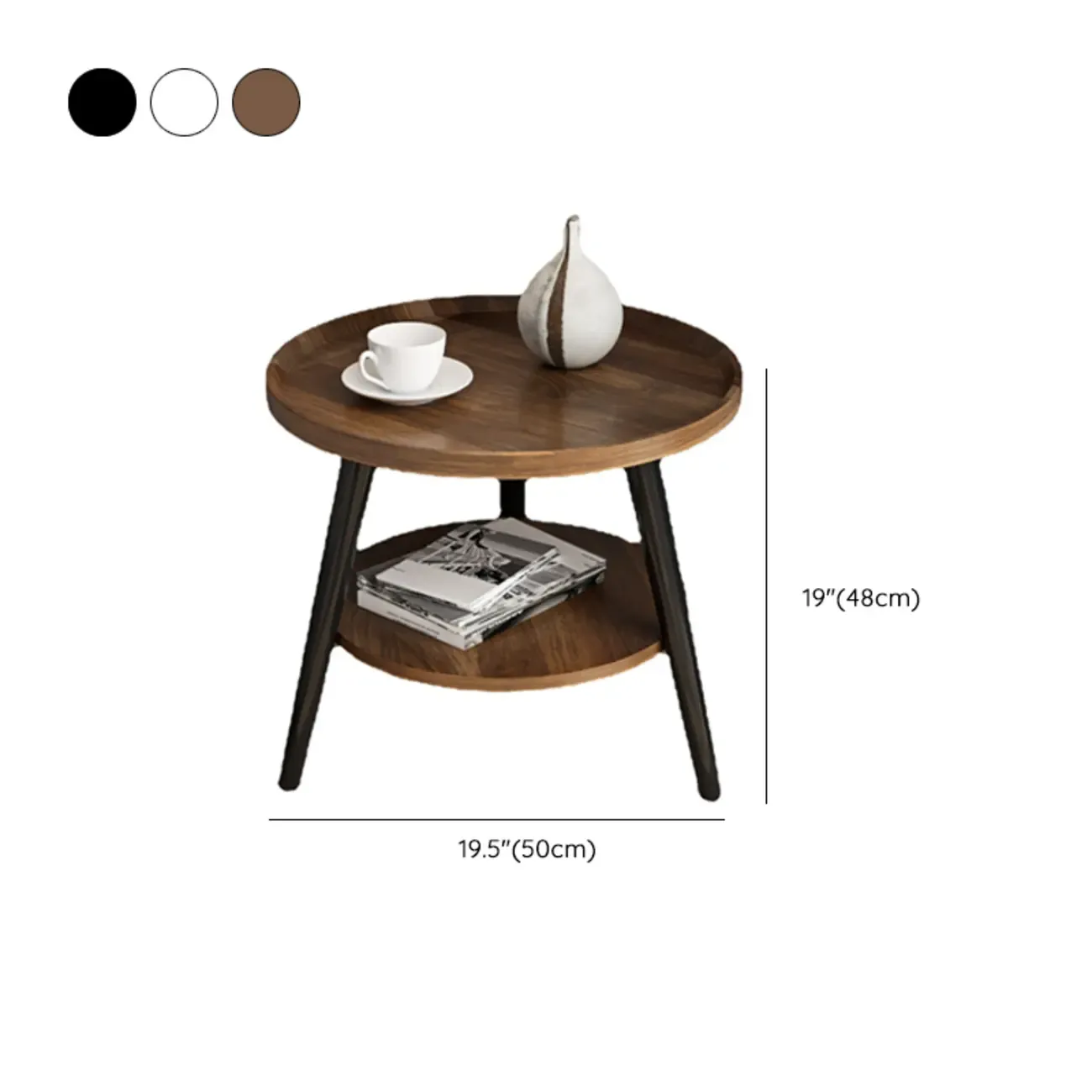 Round End Table with 2-tier Storage Shelves Image - 9