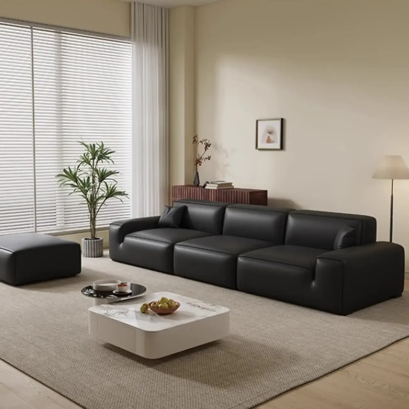 110.2"L Modern Black Leather Modular Sofa for Living Room Image - 6