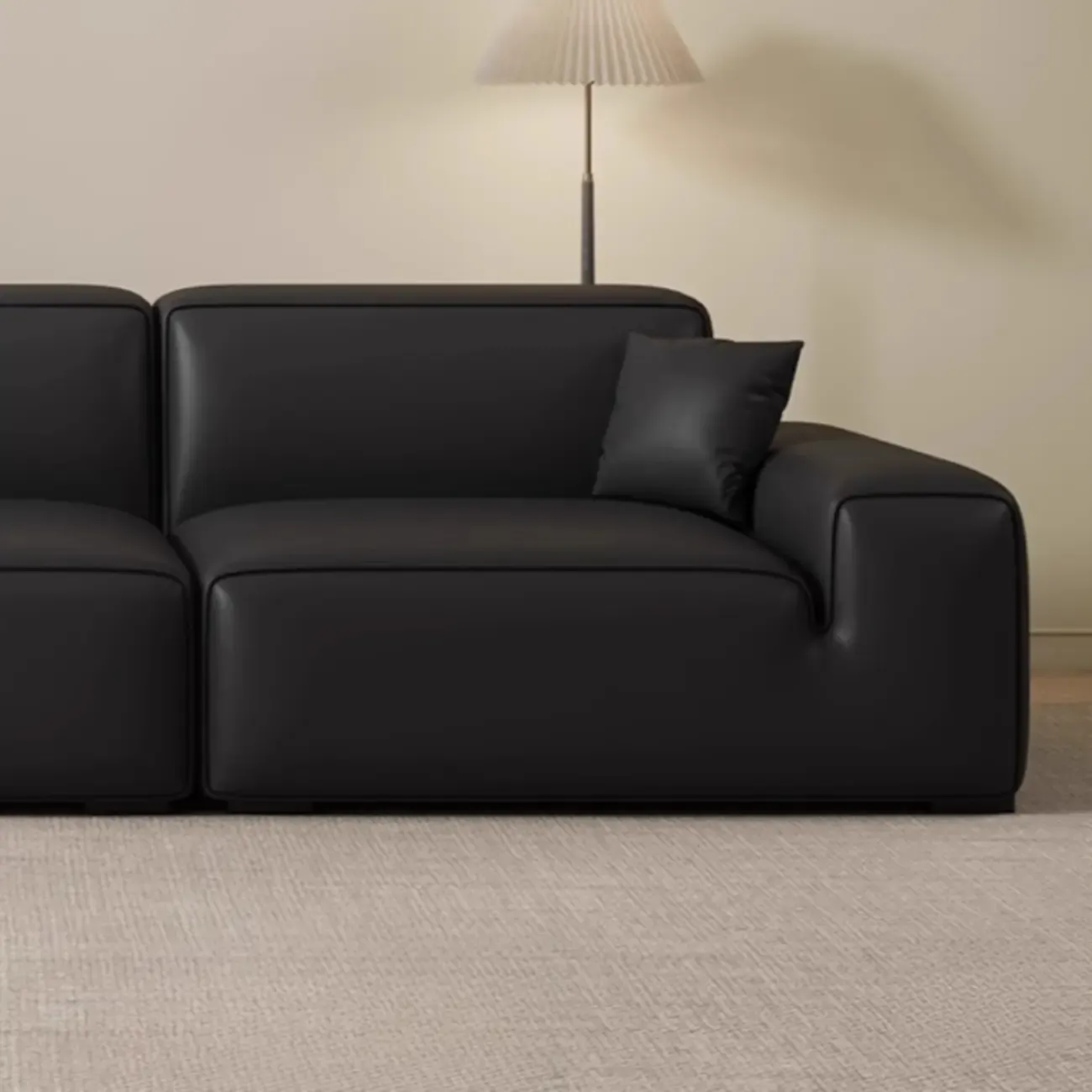 110.2"L Modern Black Leather Modular Sofa for Living Room Image - 7