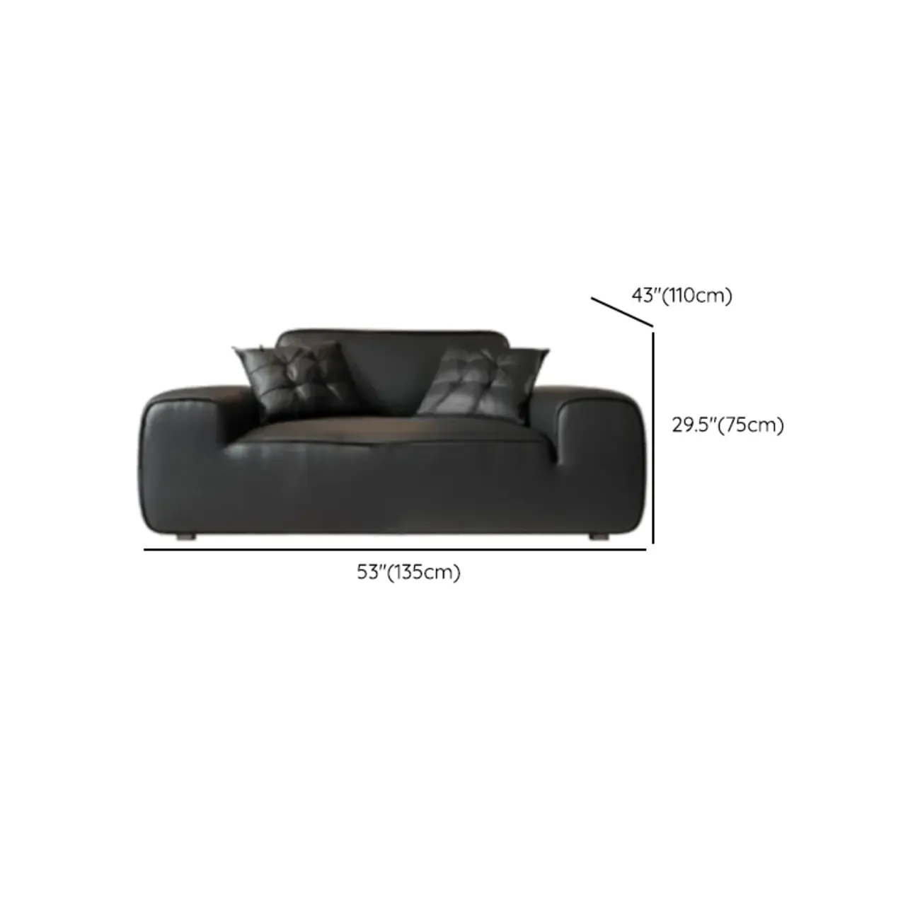110.2"L Modern Black Leather Modular Sofa for Living Room #size