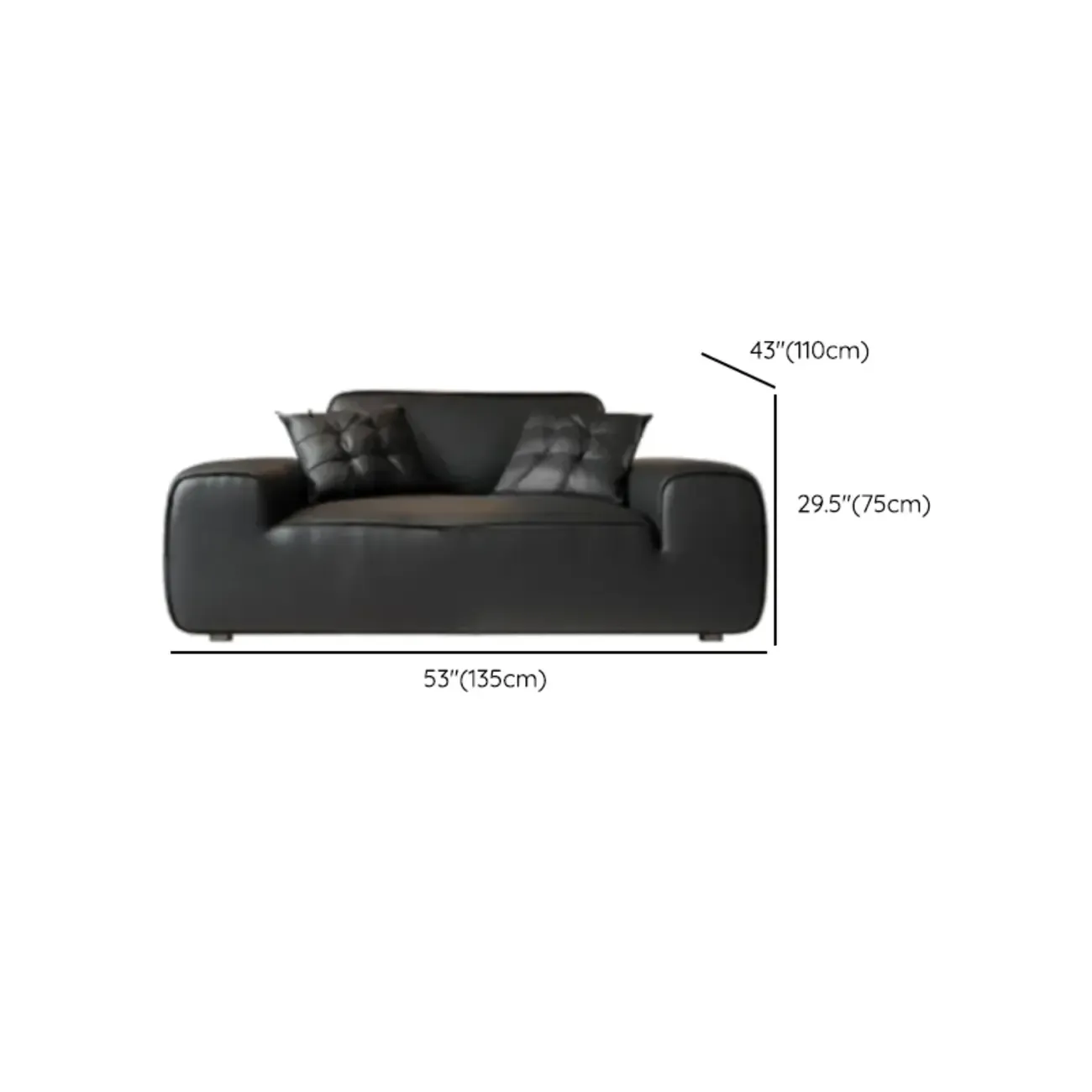 110.2"L Modern Black Leather Modular Sofa for Living Room #size