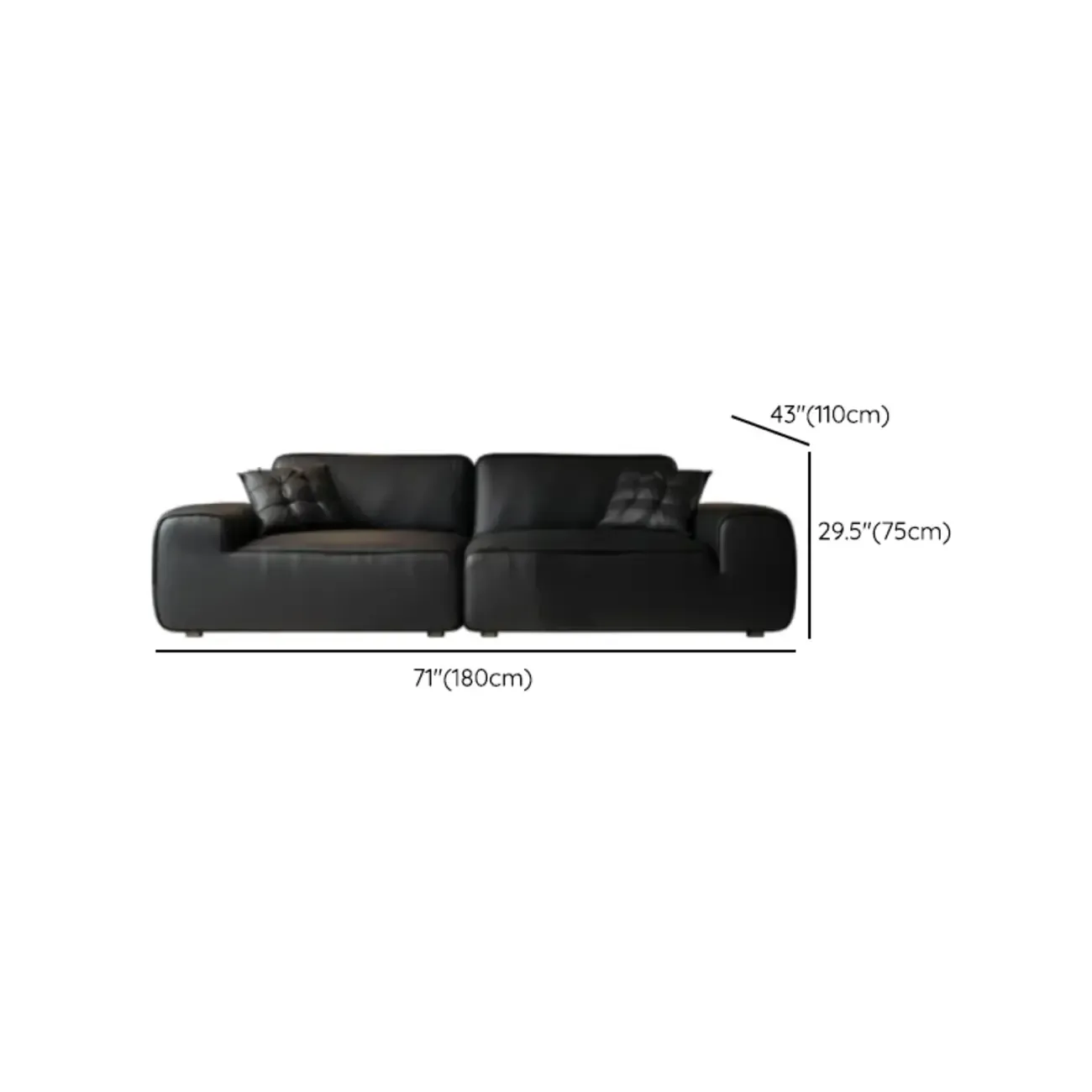 110.2"L Modern Black Leather Modular Sofa for Living Room Image - 11