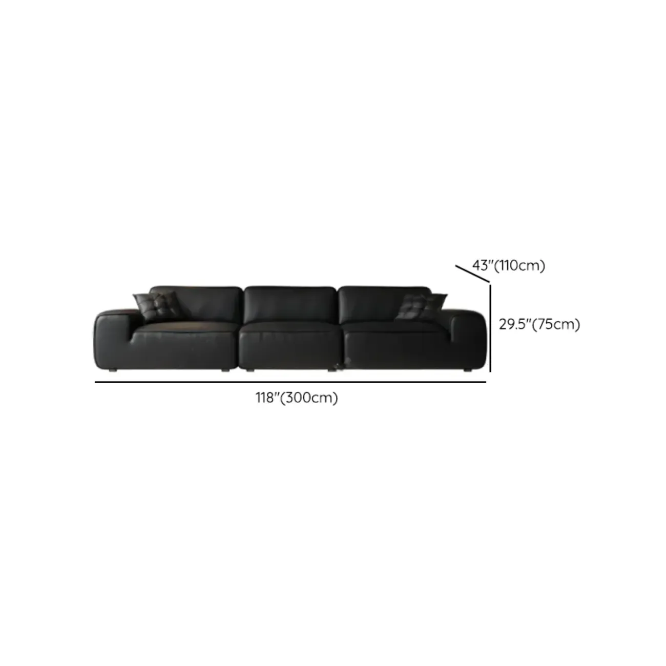 110.2"L Modern Black Leather Modular Sofa for Living Room Image - 15