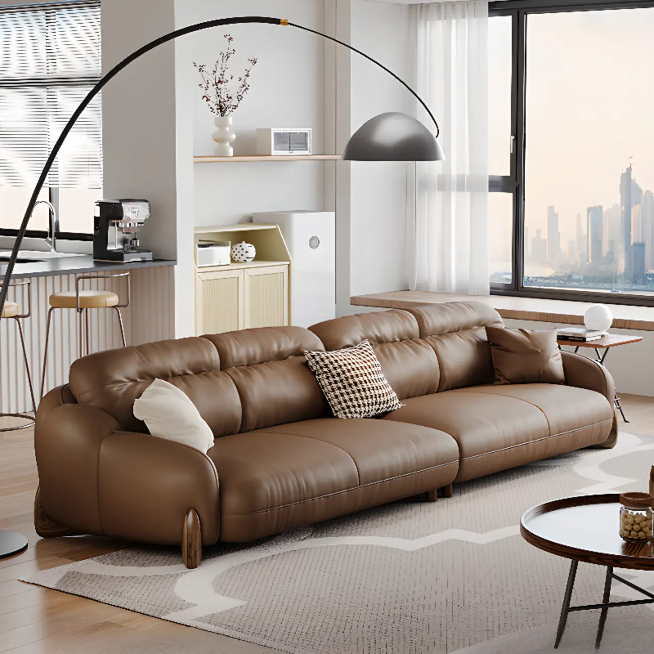 Modern Brown Genuine Leather Sofa with Sloped Arms  Image - 1 | homeyfad