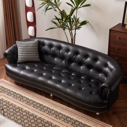 81.5" Classic Leather Flannel Loveseat 3 Seater Tuxedo Arm Sofa  Image - 1