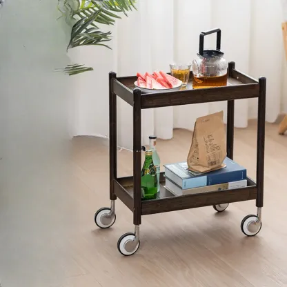 Wooden 2-Tier Side Table with Wheels for Living Room Image - 7