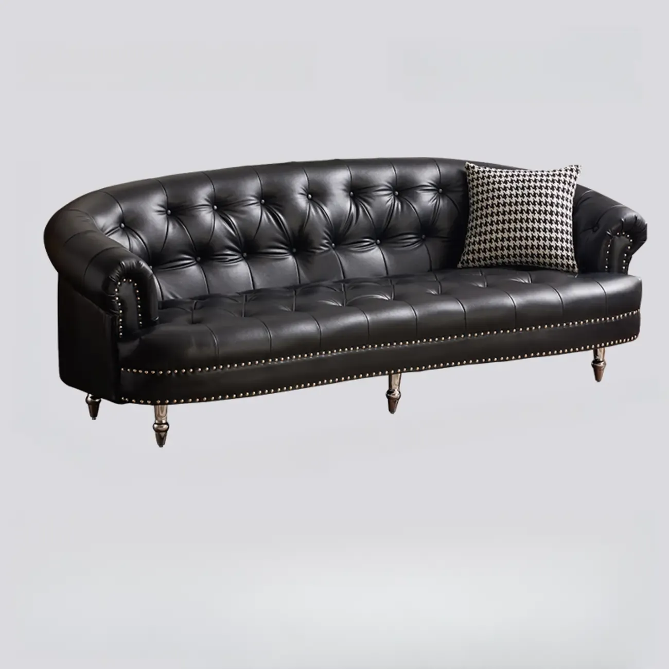 81.5" Classic Leather Flannel Loveseat 3 Seater Tuxedo Arm Sofa  Image - 2