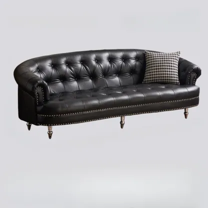 81.5" Classic Leather Flannel Loveseat 3 Seater Tuxedo Arm Sofa  Image - 2