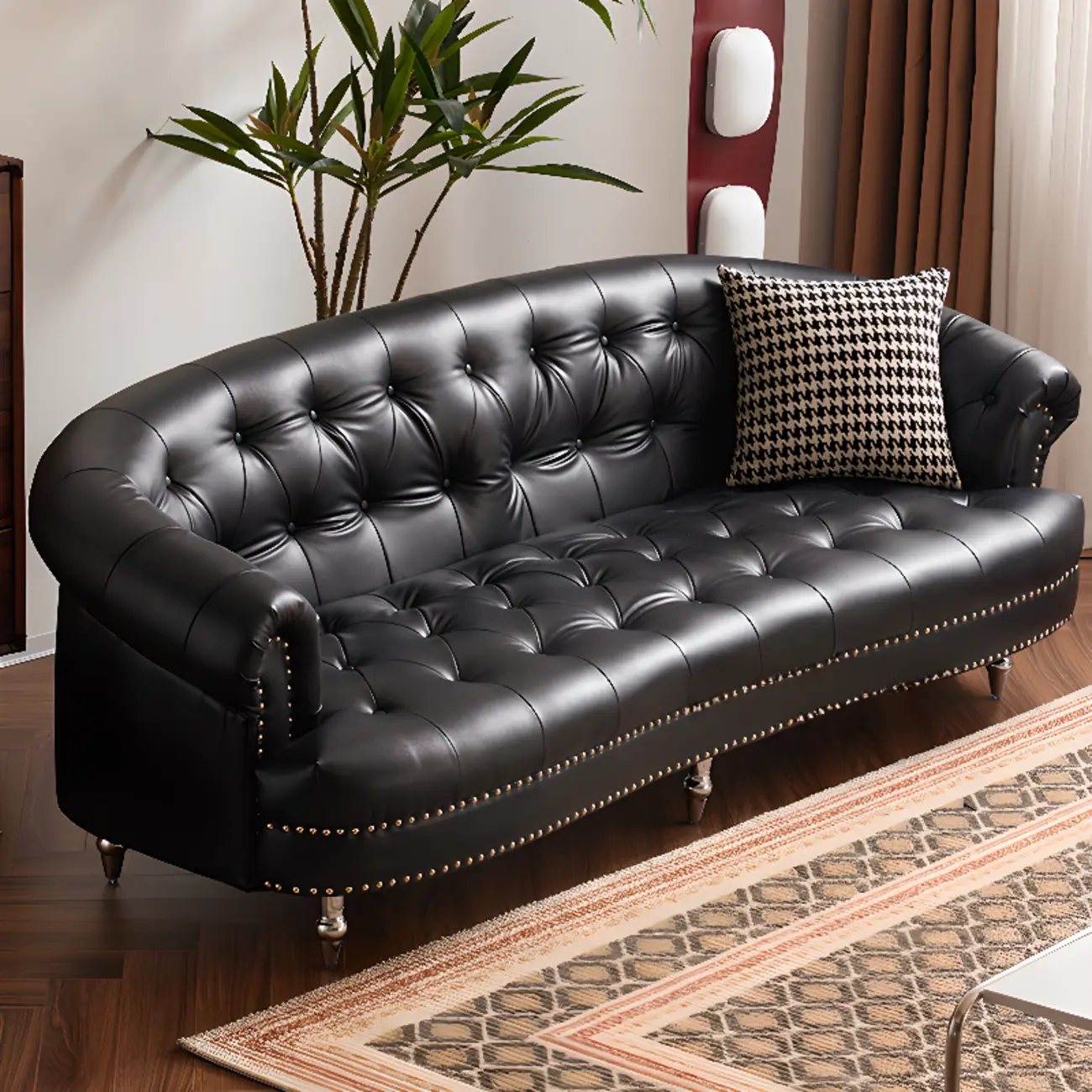 81.5" Classic Leather Flannel Loveseat 3 Seater Tuxedo Arm Sofa  Image - 3 | homeyfad