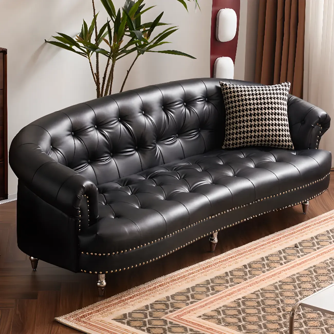 81.5" Classic Leather Flannel Loveseat 3 Seater Tuxedo Arm Sofa  Image - 3