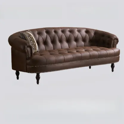 81.5" Classic Leather Flannel Loveseat 3 Seater Tuxedo Arm Sofa  Image - 4