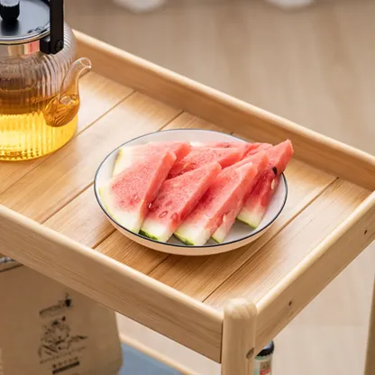 Wooden 2-Tier Side Table with Wheels for Living Room Image - 11