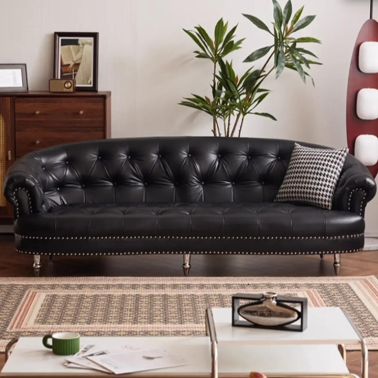 81.5" Classic Leather Flannel Loveseat 3 Seater Tuxedo Arm Sofa Image - 6